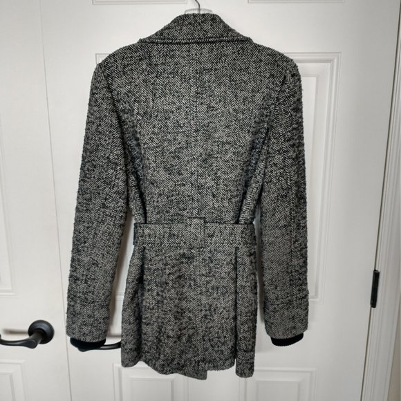 Women Esprit size 4 wool blend double breasted jacket, black/white tweed pattern - Picture 4 of 13